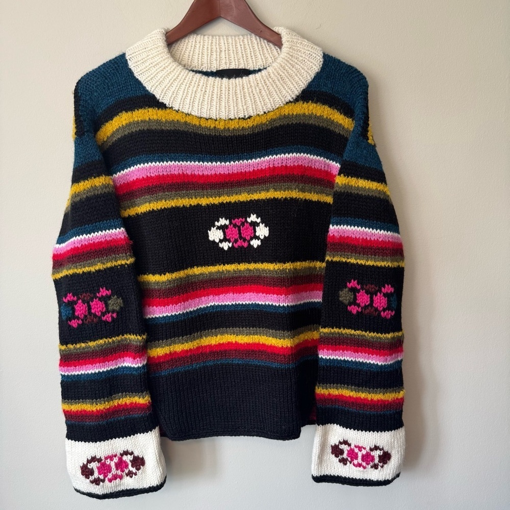 Smythe x Augden‎ Size Large Hand-knit Crewneck Colorful 100% Alpaca Wool Sweater